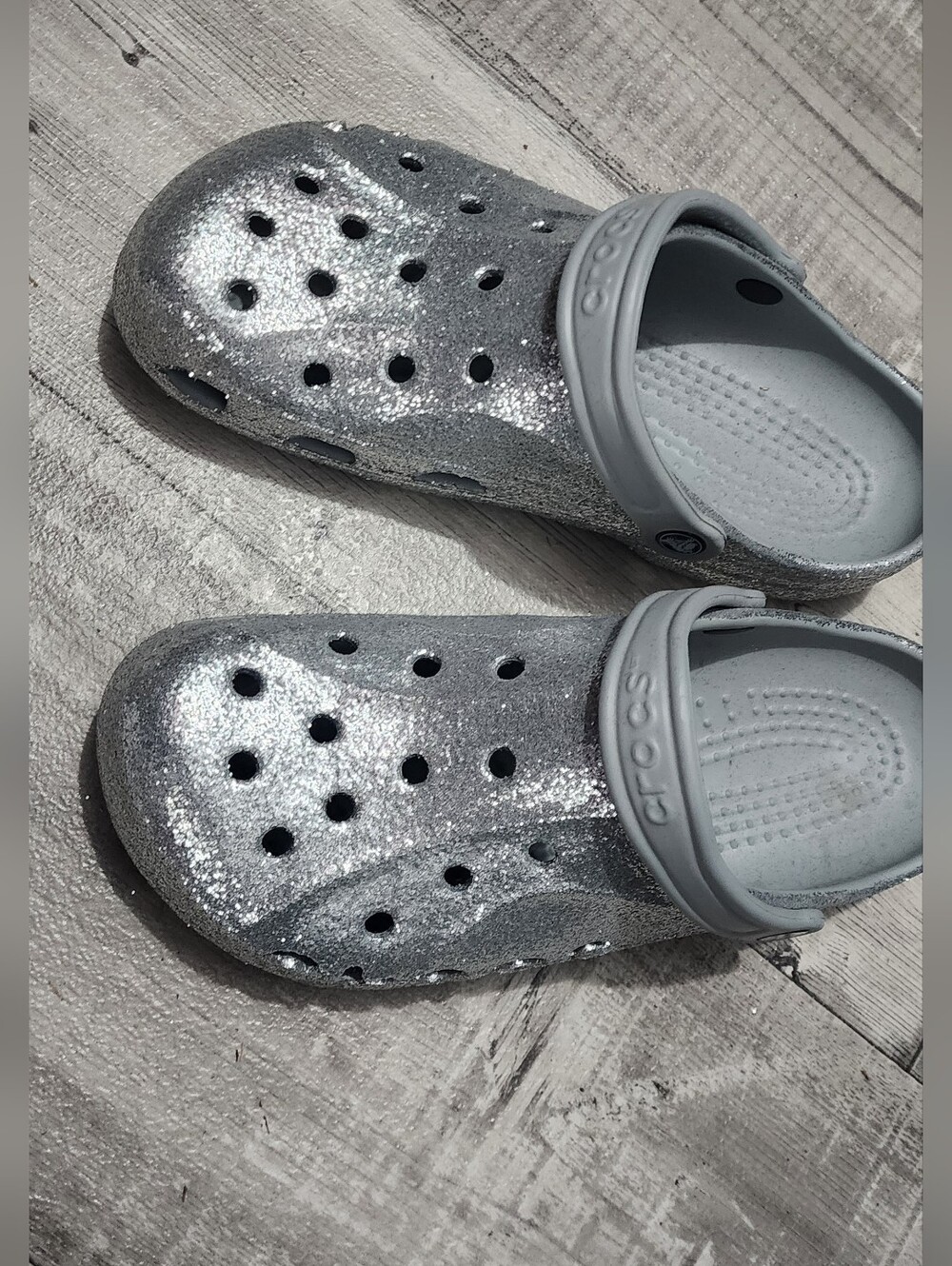 Womens Crocs Glitter Silver